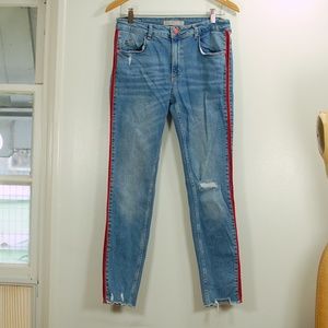 Zara Distressed Mid-Rise Red Lined Jeans